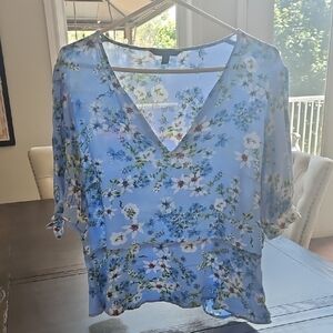 Banana Republic Blue Sheer Floral 3/4 Sleeve Blouse